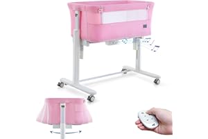 VaVaSoo Rocking Bassinet for Baby Automatic Bedside Sleeper Electric Smart Bedside Crib with Wheels, 3 in 1 Co Sleeper for Newborn/Infant 10 Heights Adjustable, Pink