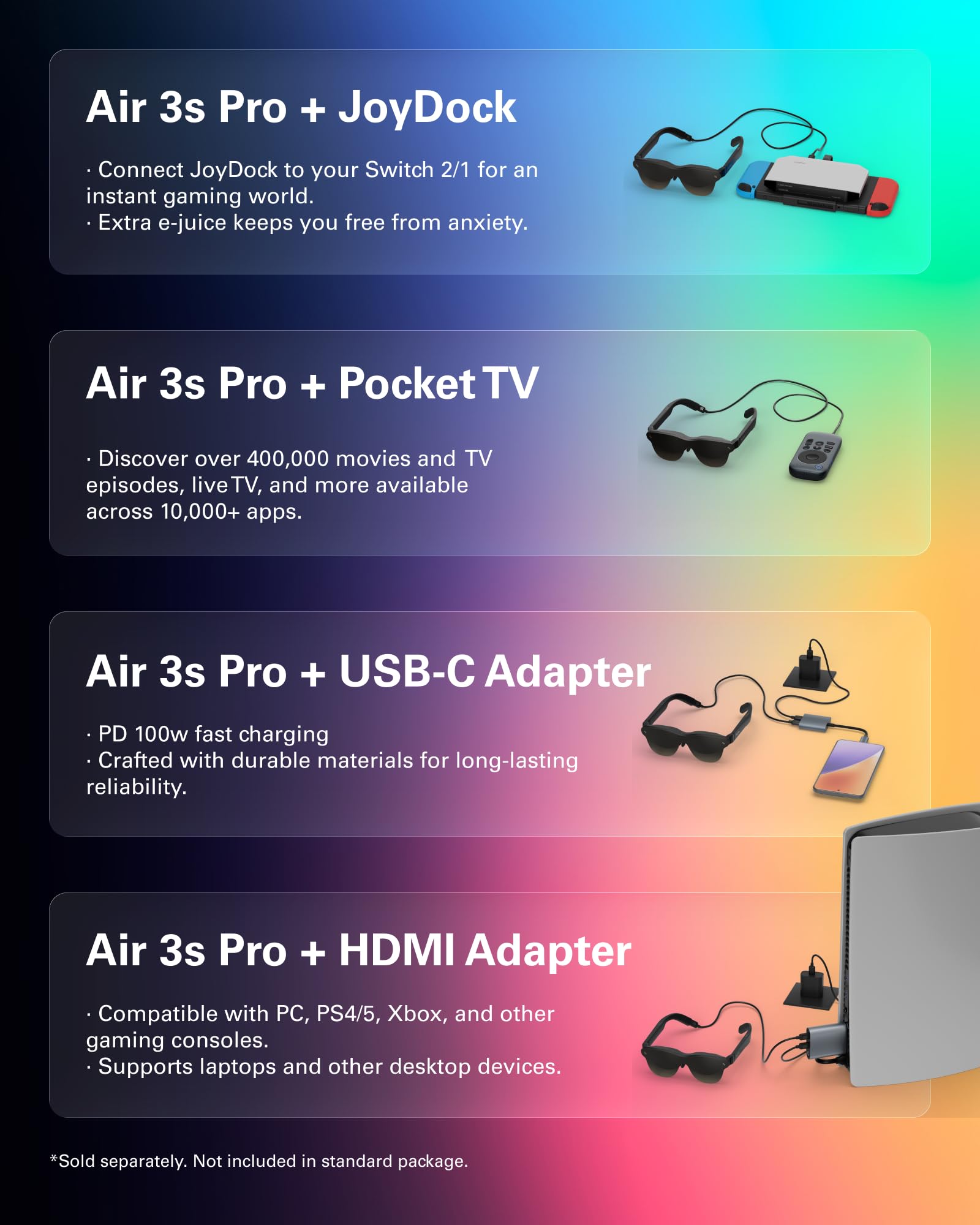 RayNeo Air 3s Pro AR/XR Glasses - 201'' 1200 Nits 120Hz HueView 2.0 Video Display Glasses, Smart Gaming Glasses for iPhone 17,16,15/Android/Mac/Switch 2/PS5/SteamDeck - Next-Gen Personal Theater