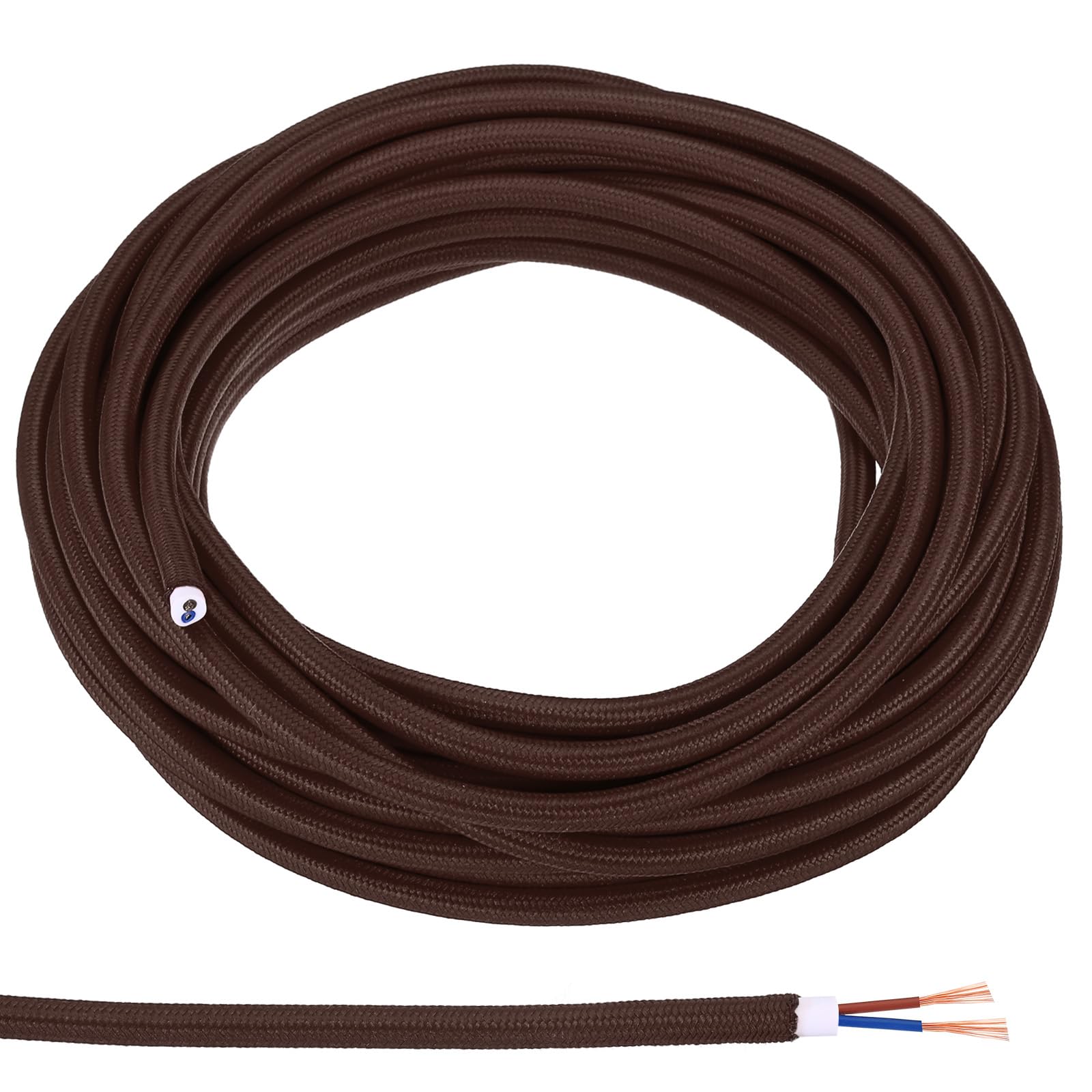 PATIKIL Fabric Cloth Covered Round Wire, 32.8ft 18AWG 2 Core Vintage Woven Electrical Cord for Pendant Light DIY Project, Dark Brown