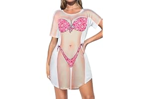 Beach Cover Ups for Women Summer Bikini Shirt Dress Short Sleeve Funny Swimwear