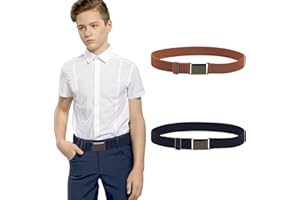 Kajeer Kids Belts 2 Pack for Boys Girls Elastic,Adjustable Silver Square Buckle Boy Toddler Belt for School Uniforms Causal