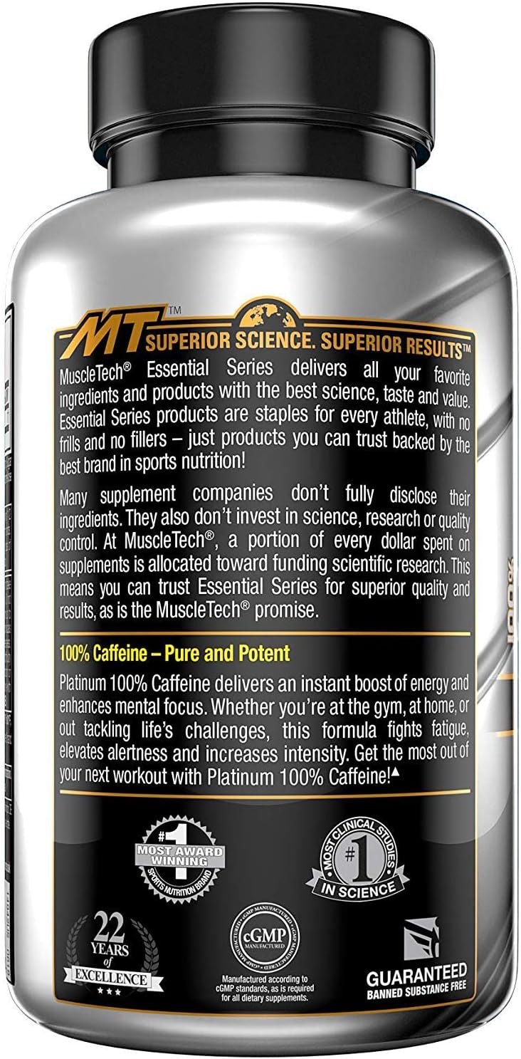 Muscletech Platinum 100% Caffeine Pill, Unflavored, 125 Count: Health & Personal Care