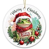 Funny Frog Christmas Ornament 2025 - Frog Ornaments for Christmas Tree, Frog Gifts for Women, Men, Boys, Girls, Kids - Cute Animals Gifts Xmas Hanging Ceramic Ornament