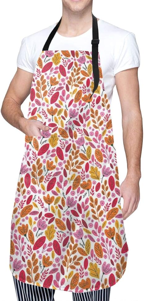COFEIYISI verstellbare Küchenschürzen,Buntes Muster mit Laub