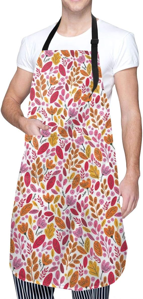 COFEIYISI verstellbare Küchenschürzen,Buntes Muster mit Laub