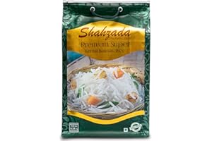 Shahzada Premium Super Kernal Basmati Rice (10 Lbs.) Aromatic Basmati, AGED, Flavorful, Slender |Non-Sticky Grain for Delicious Dining Experience, Non-GMO, Vegan, Gluten Free, Soy Free, No Cholesterol, Resealable Zip-Lock Bag | 10 Pound Packing