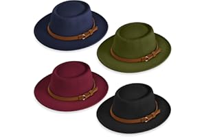 Hercicy Felt Fedora Hats for Women Vintage Wool Panama Felt Boho Pork Pie Hat with Belt, Jazz Headwear