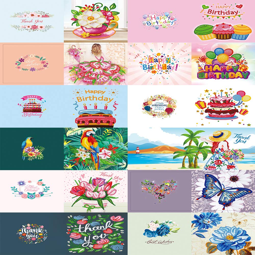 ycyingcheng DIY Diamond Painting Greeting Cards Birthday Thanks Embroidery Postcard Handmade Craft, Creative Christmas Greeting Cards Rhinestone Mosaic Handwork Home Wall Art Gift, 12PCS