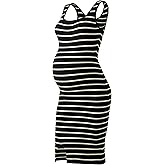 SUNNYBUY Women's Striped Maternity Dress Summer Tank Bodycon Dresses Knit Slit Pregnancy Clothes