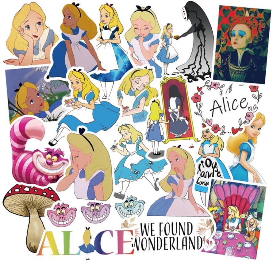 Cartoon Movie Themed Alice in Wonderland 50 Piece Sticker Decal Set for Kids Adults - Laptop Motorcycle Skateboard Decals