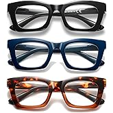 Hubeye Oprah Style Reading Glasses for Women Men Blue Light Blocking Computer Square Readers with Spring Hinge