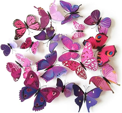 Trixes 3d Butterflies Purple Pink 3d Pack Of 12 Stick On Wall Magnetic Decoration Butterfly Wall Stickers Colourful Home Bedroom Lounge Accessory Amazon Co Uk Toys Games