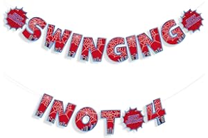 4th Spider Theme Happy Birthday Banner, Pre-Assembled Swinging into 4 Banner Spider-Themed Party Supplies for Birthday Sign C