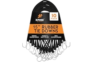 Rubber Bungee Cords with Hooks - Black EPDM Synthetic Heavy-Duty Rubber Tie Down Straps for Outdoor, 15 inch 10 Pack (23" Max Stretch) Tarp Covers, Canvas Canopies, Motorcycle, Cargo - Xpose Safety