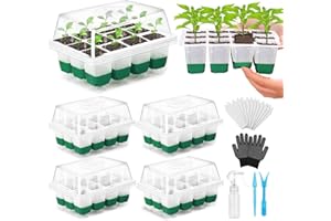 MCKANTI Reusable Seed Starter Tray, 4 Pack Silicone Seed Starter Kit for Starting Plant Seeds with Humidity Adjustable Dome and Lid, Indoor Seed Starting Supplies with Water Spray Bottle for Plants, BPA-Free