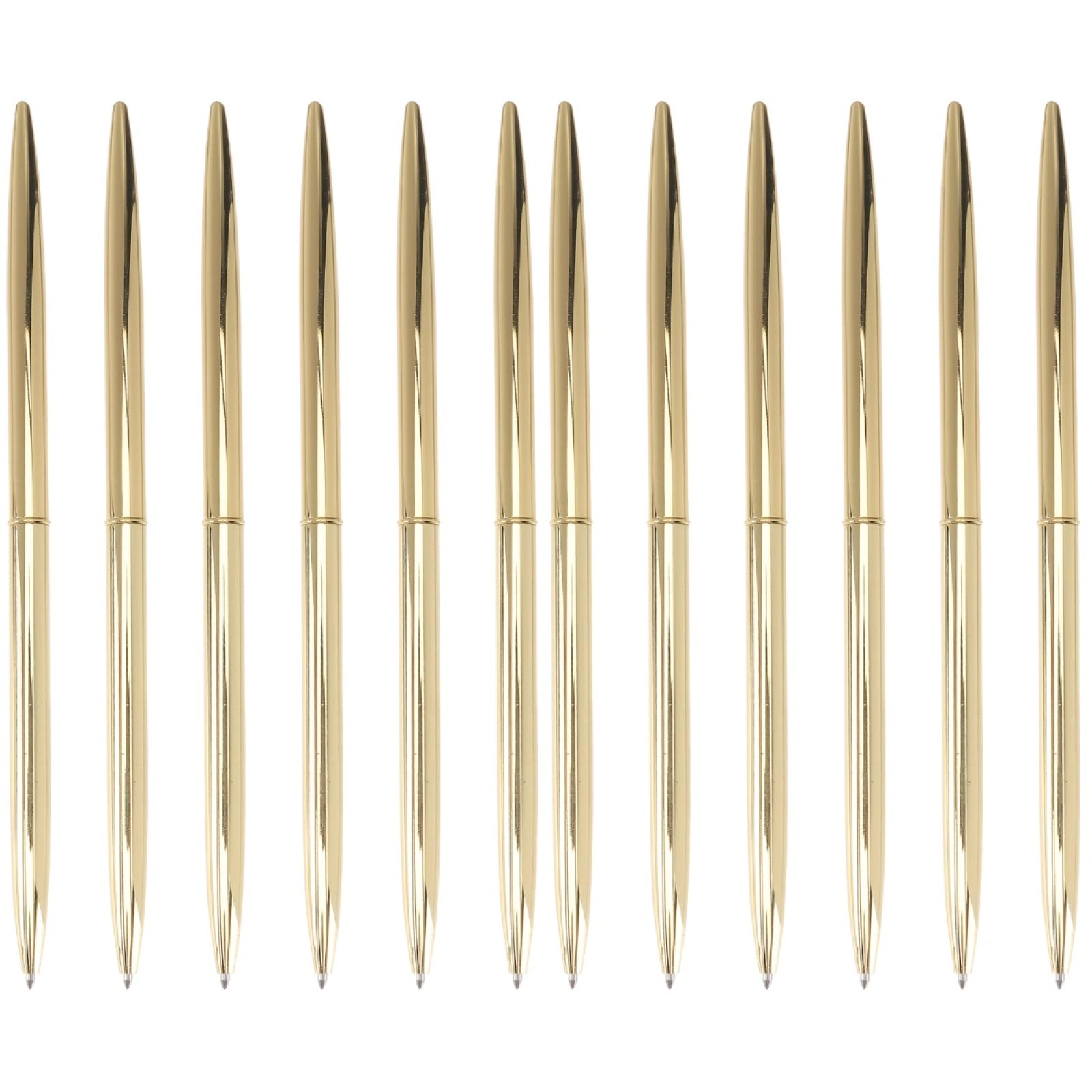 Operitacx 12Pcs Rotation Metal Business Ballpoint Pen, Multipack Lightweight Metallic Black Ink Pen Set for School Office Supplies Bank Business Hotel (Golden) (12)