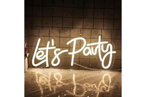 RAINDEE Let's Party Neon Sign,USB Powered,Happy Birthday Led Sign, Lets Party Light Up Sign for Wall Decor, Bachelorette Party, Engagement, Wedding, Neon light sign,Warm White
