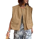 Tankaneo Womens Casual Zip Up Vest Cargo Oversized Ruched Hem Sleeveless Blazer Jackets Tops
