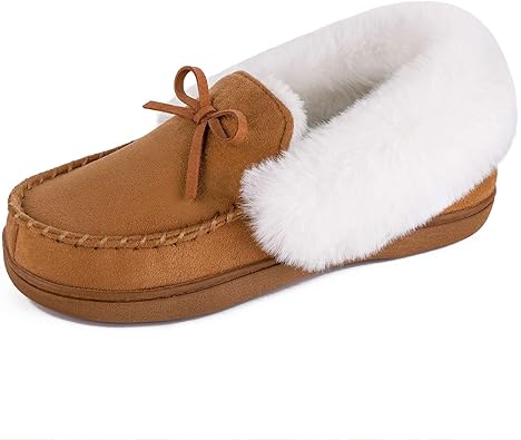 Homeideas Ladies Faux Fur Lined Suede Comfort House Slippers