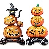 Cinnvoice 2 Pcs Large Halloween Pumpkin Foil Balloons 55 Inches Jumbo Inflatable Standing Stacked Pumpkins Balloons with Base for Day of the Dead Horror Halloween Spooky Party Decorations Supplies