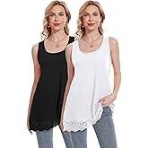 TAIPOVE Long Lace Camisole Tank Tops for Women for Under Clothes Cotton Layering Shirt Extender Sleeveless Tunic 2PKS