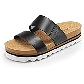 DREAM PAIRS Women's Platform Wedge Sandals with Arch Support, Comfortable Beach Slip-on Flat Sandals, Casual 2-Strap Cork Cushion Slides for Women