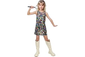 Sinkawa Jackets Girls Sequin Dress Sparkly Sleeveless Costume Prom Concert Party Outfit with Glitter Microphone Prop