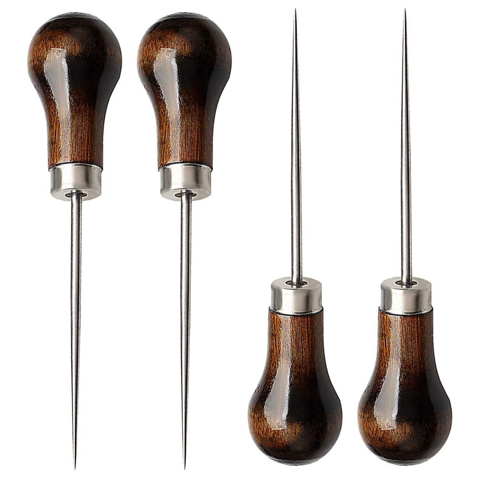 4 Pack Awl, Gourd Shape Awl Tailors Awl Wood Handle Scratch Awl Sewing Awl Tool for Leather