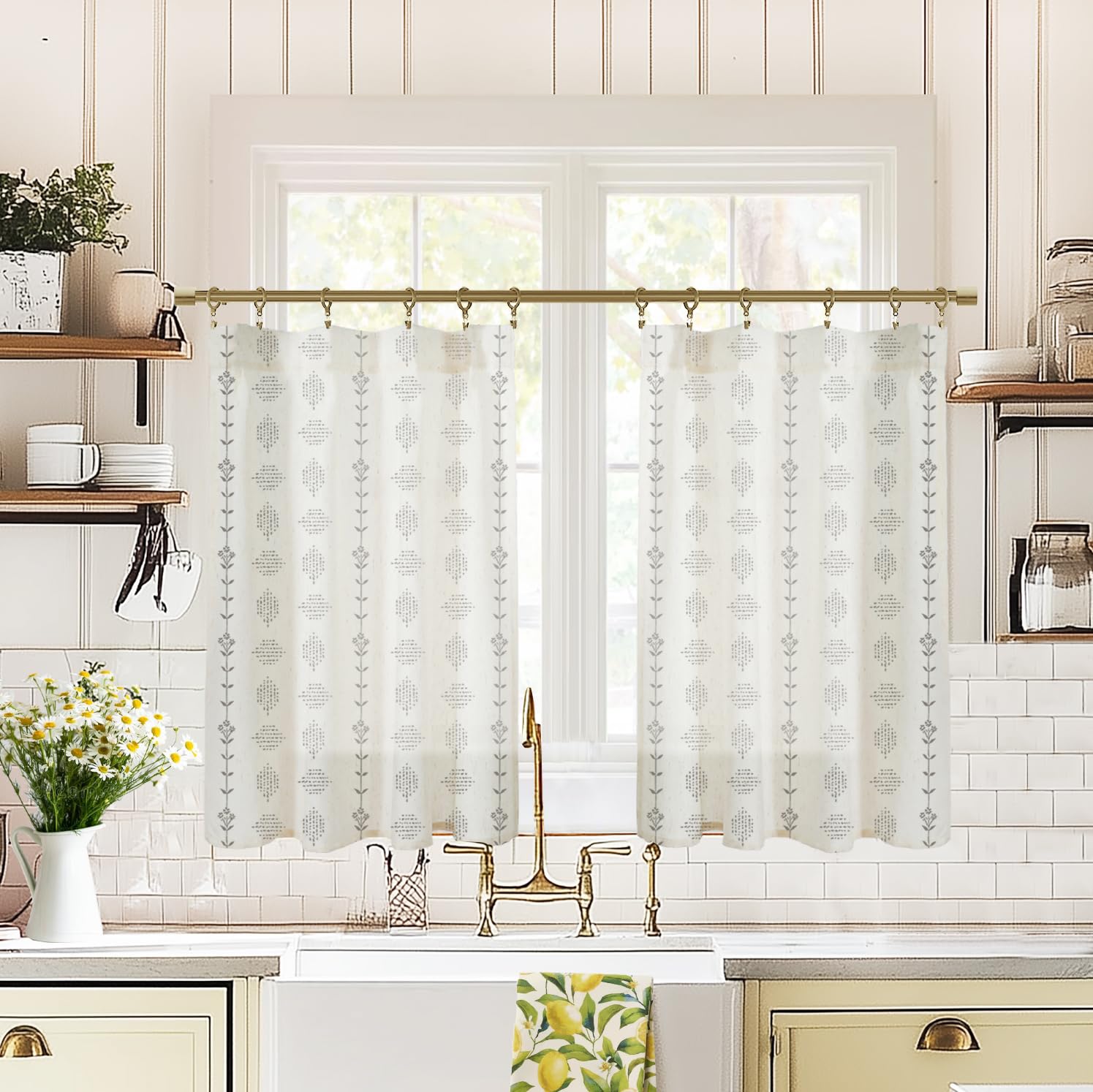 Photo 1 of Short Curtains for Windows,Boho Farmhouse Kitchen Curtains,Grey,36 Inch Length