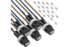 JAMHER 5 Pack Panel Mounted Fuse Holder 6x30mm Screw Cap Fuse Holder 250V AC 10A 125V AC 15A 12V DC Fuse Holder with Pre-Soldered Wires and 10A/15A Fast Blow Glass Fuse kit(6 * 30mm)
