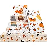 Boerni Dog Cat Wrapping Paper – 6 Folded Sheets 20"x28" Fall Gift Wrapping Paper with Cute Puppy, Kitten, Paw and Maple Leaves Design for Boys Girls Birthday,Holiday,Baby Shower & Pet Lovers