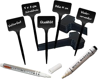 R&M Orient 30er Set Pflanzenschilder mit Marker – 15 cm lang Kunststoff Pflanzenstecker Stecketiketten Kräuterschilder für Beet Garten Blumen Kräuter Pflanzen – Wetterfest Wasserfest (Schwarz)
