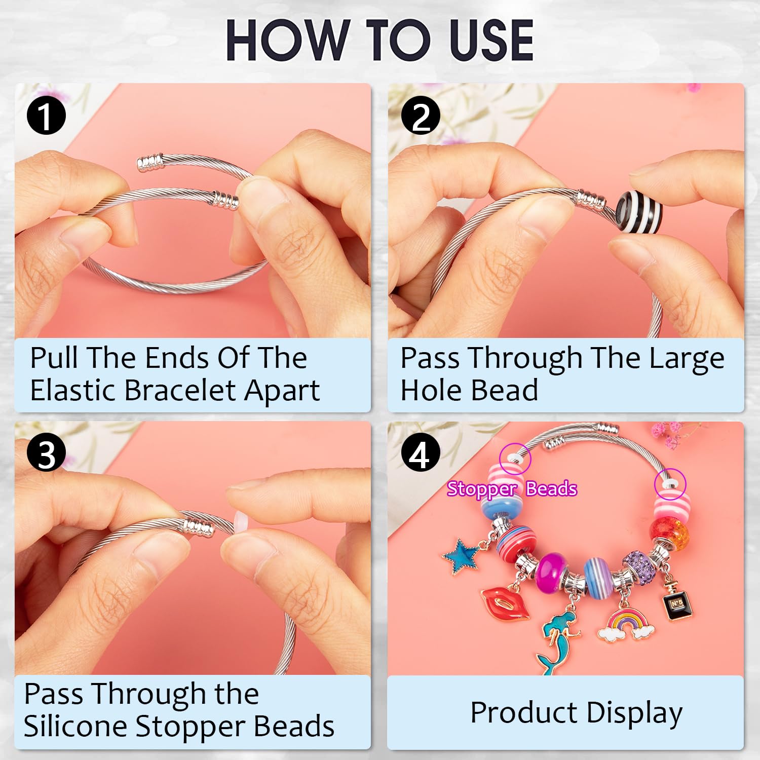 ZYEHXED 20Pcs Snake Charm Bracelet Expandable Elastic Bangle Bracelets Stainless Steel Silver Snake Bracelet For Women Diy Jewelry Making Supplies