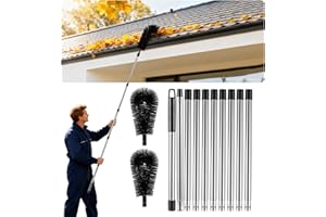 LrqzHsyl Gutter Cleaning Tools from The Ground - 12.7FT Long Adjustable gutter Cleaner & Brush, No Ladder Needed | Gutter Clean Out Tool Makes it Easy To Clean Leaves, Branches And Debris from Gutters
