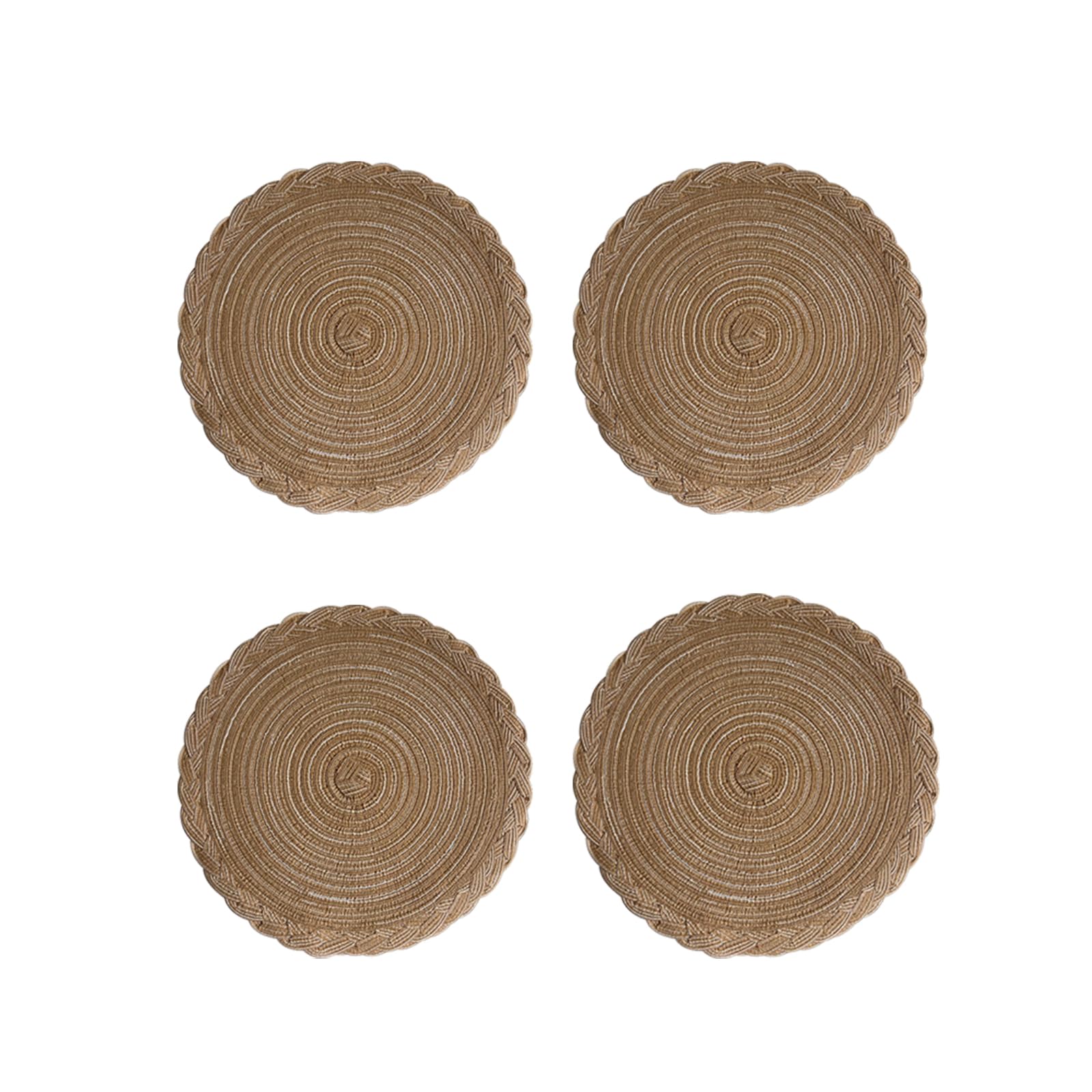 Soulnioi Cotton Place Mats Woven Round Table Placemats 38cm Heat Resistant Washable Table Mats for Kitchen, Dining Table, Set of 4 - Coffee