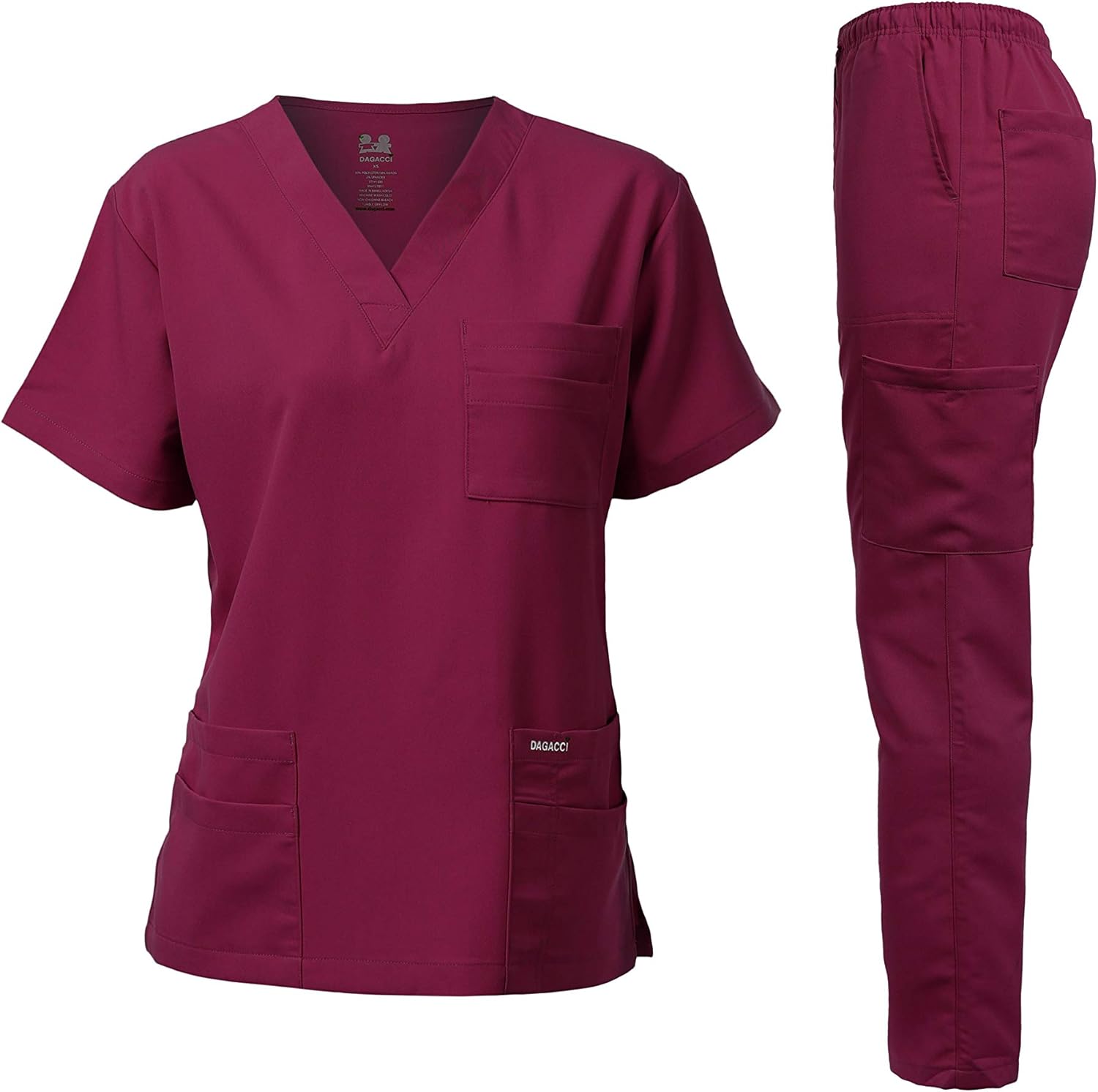 Dagacci Medical Uniform Unisex Women and Men’s V-Neck Super Stretch Scrub Set: Clothing