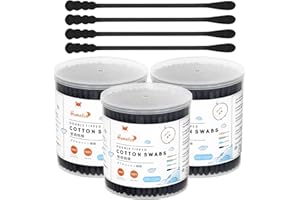 HOMEFOX Black Cotton Swabs Spiral - 600 Count Organic Cotton Buds Double Side Tightly Wrapped Charcoal Cotton Tips Paper Stick Soft Gentle Lint-Free Cruelty-Free Goth Bathroom, Round & Spiral (Black)