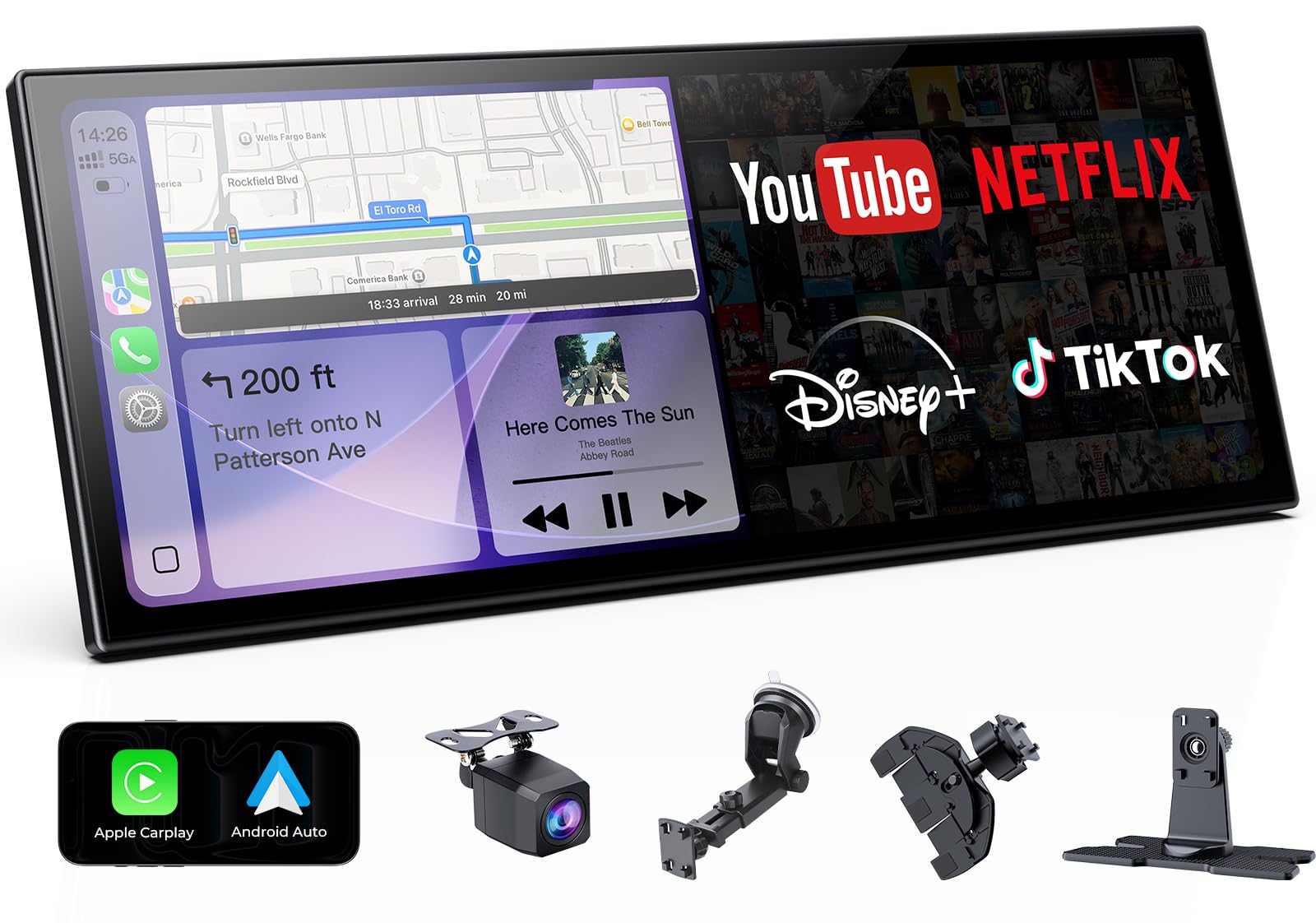 Photo 1 of FACTORY SEALED— Wonsidary 11.26" Wireless CarPlay Screen for Car,Portable CarPlay & Android Auto Screen,1080P Backup Camera,Split-Screen,Dual Bluetooth,Navigation & Voice Control,Support OTA,for All Vehicles