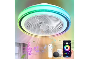 Zvaiuk 20" Bladeless Low Profile Ceiling Fans with Lights and Remote, ，Modern Flush Mount Enclosed Ceiling Fan with Smart APP Control Music Speaker, 6 Speed Reversible (Smart Stripes)