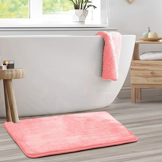 Amazon Com Clara Clark Bath Mat Bathroom Rug Absorbent Memory Foam Bath Rugs Non Slip Thick Cozy Velvet Feel Microfiber Bathrug Plush Shower Toilet Floor Bathmats Carpet Coral Pink Large