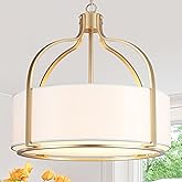 20.5'' Gold Drum Chandelier Light Fixture, 5-Light Large Modern Farmhouse Chandeliers for Dining Room Gold Drum Hanging Penda