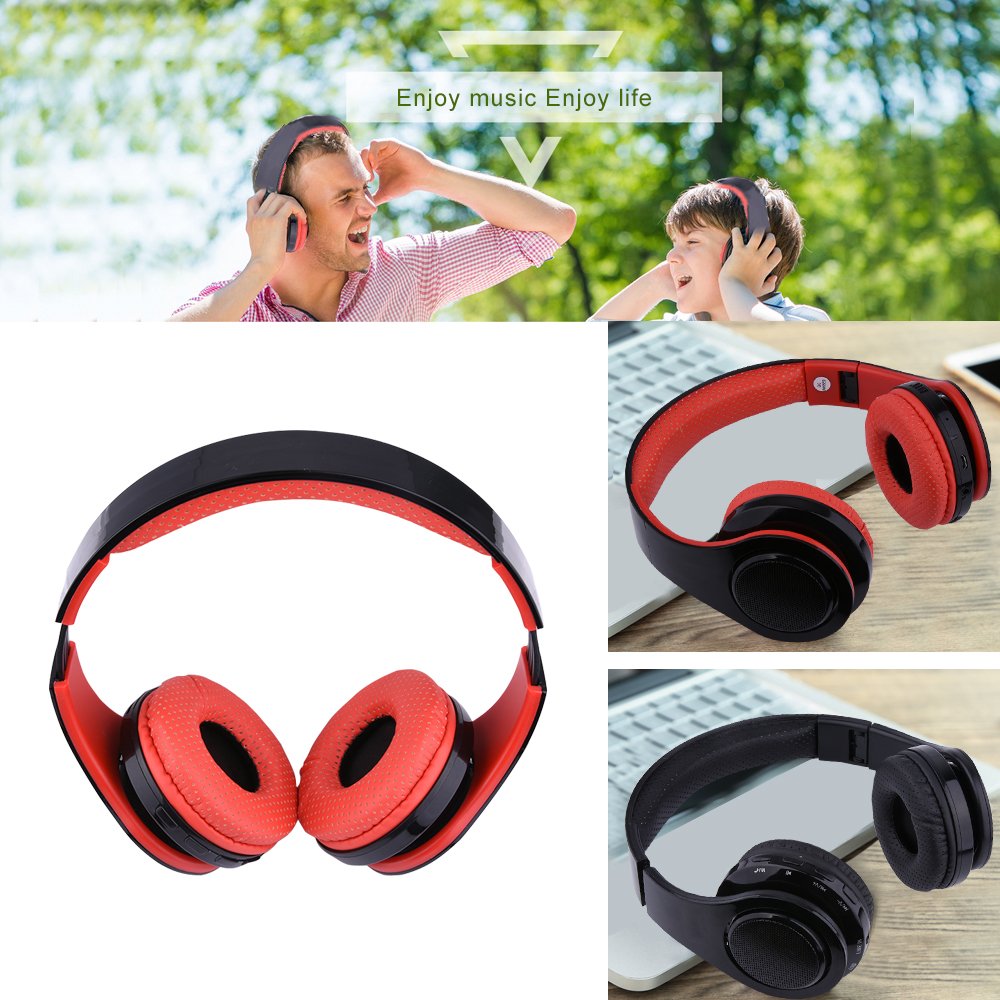 Ecandy Bluetooth Headphones w/Led Wireless/Wired Stereo Music Foldable Over-ear Hifi Sound With Microphones Hands-free Handsfree Calling for Iphone 6 6S Plus Samsung,Android Smartphone,Tablet (Red)