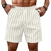 Sailwind Mens Striped Casual 7" Shorts Summer Beach Elastic Waist Drawstring Shorts with Pockets