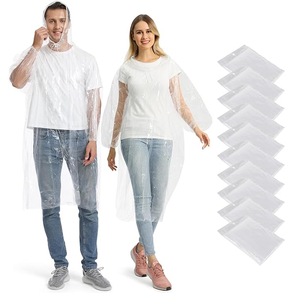 Lot 4 Ponchos De Pluie EVA Adultes - Réutilisables Avec Capuche - Blanc - Airpler