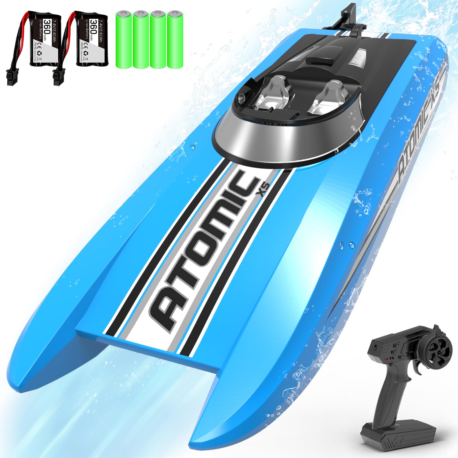 Photo 1 of volantexrc Remote Control Boats for Pools and Lakes 20+MPH AtomicXS High Speed RC Boat for Adults Toy Boat Gifts with 2 Batteries & Reverse Function (795-5 Blue)