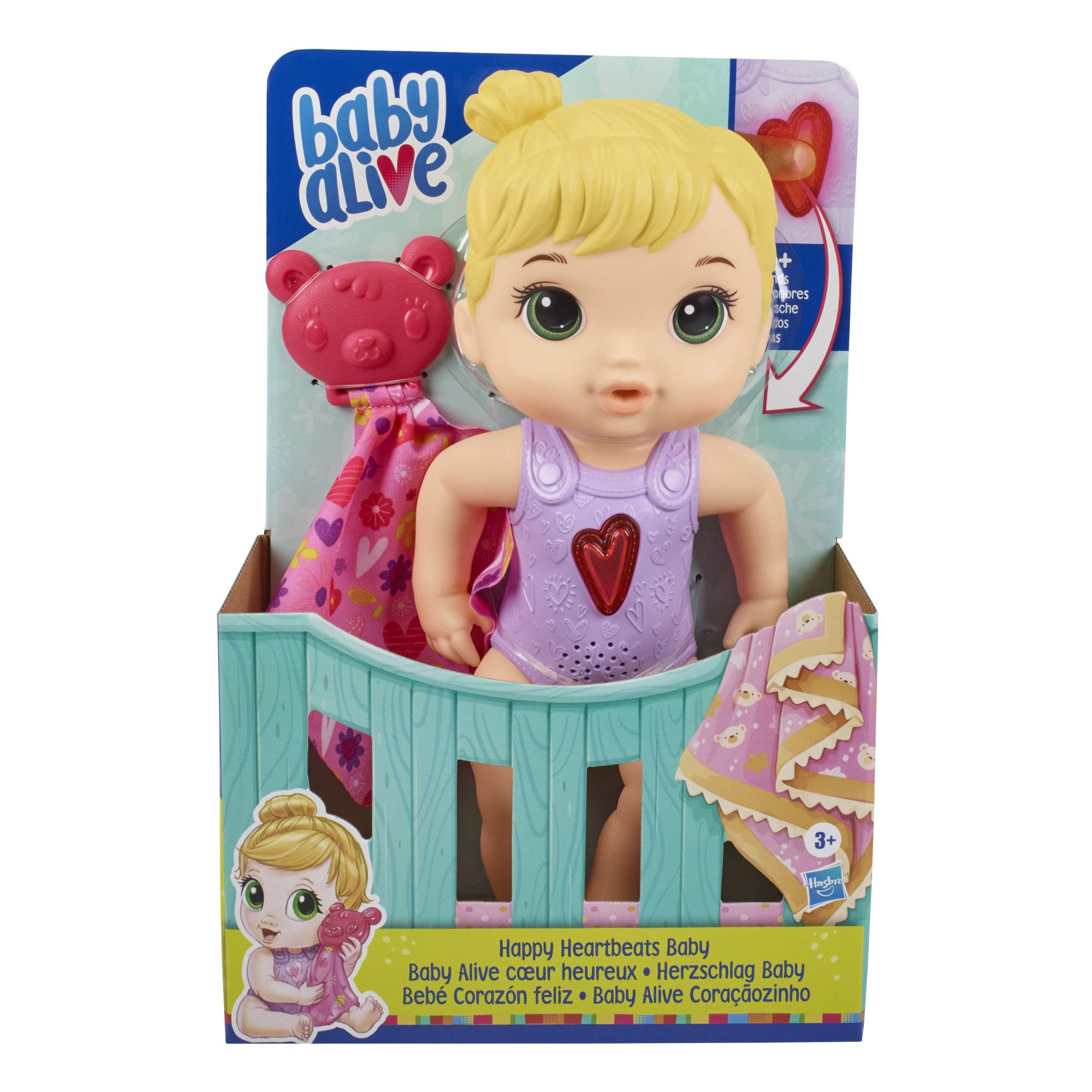Baby Alive Happy Heartbeats Baby Doll, Responds to Play with 10+ Sounds and Blinking Heart, Toy for Kids Ages 3 Years Old and Up, E69465L0