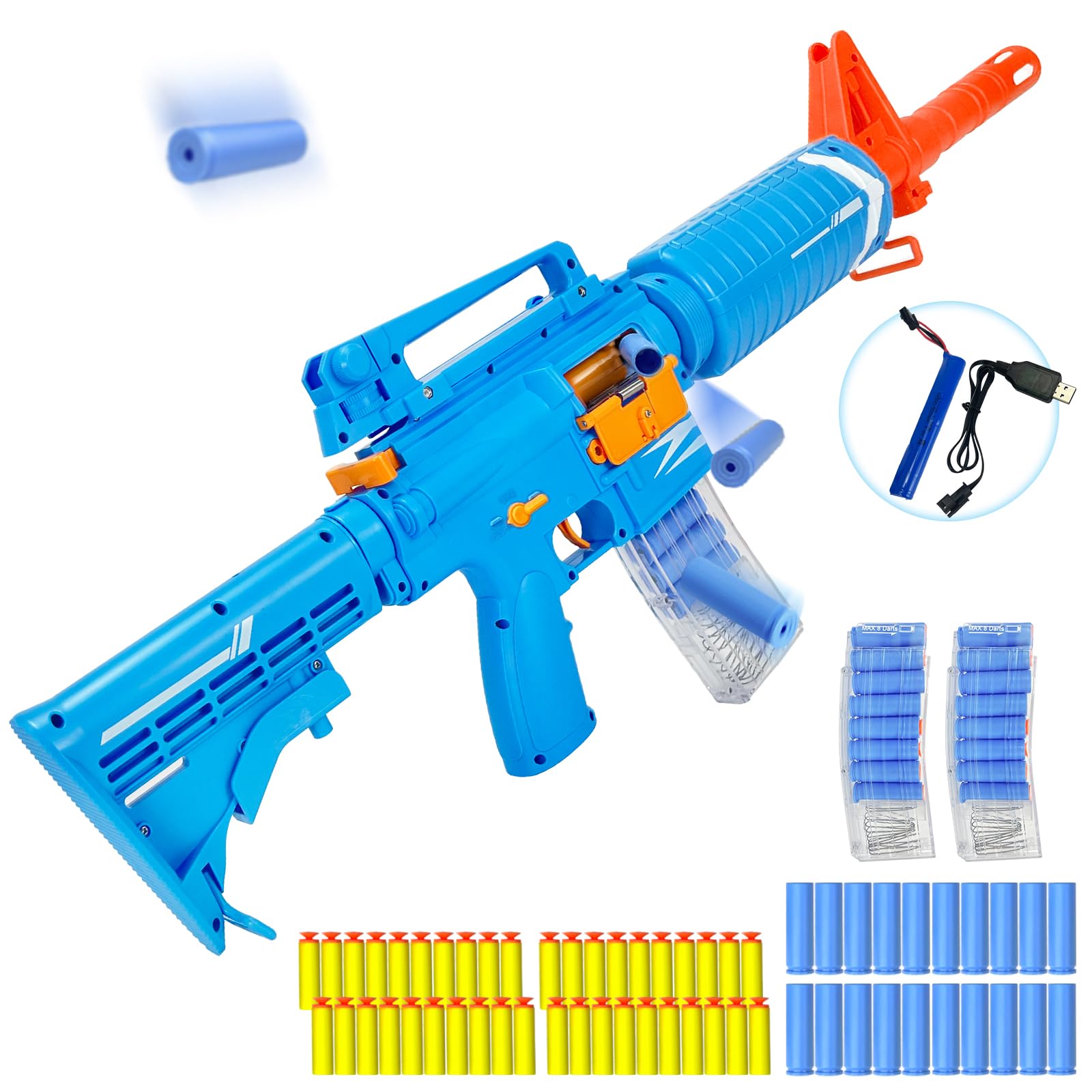 ZONZTER Shell Ejecting Toy Gun, Classic M16 Automatic Blasters, Electric Foam Blaster Rifle, 2 Modes Auto-Manual, 40 Darts 20 Bullet Cases 2 Magazines, Birthday Gift for 8+ Years Boy Girl - Bule
