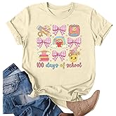 NEWWEN 100 Days of School Shirt for Women Teacher Coquette Bow Graphic T-Shirts School Days Gift Short Sleeve Tee Tops