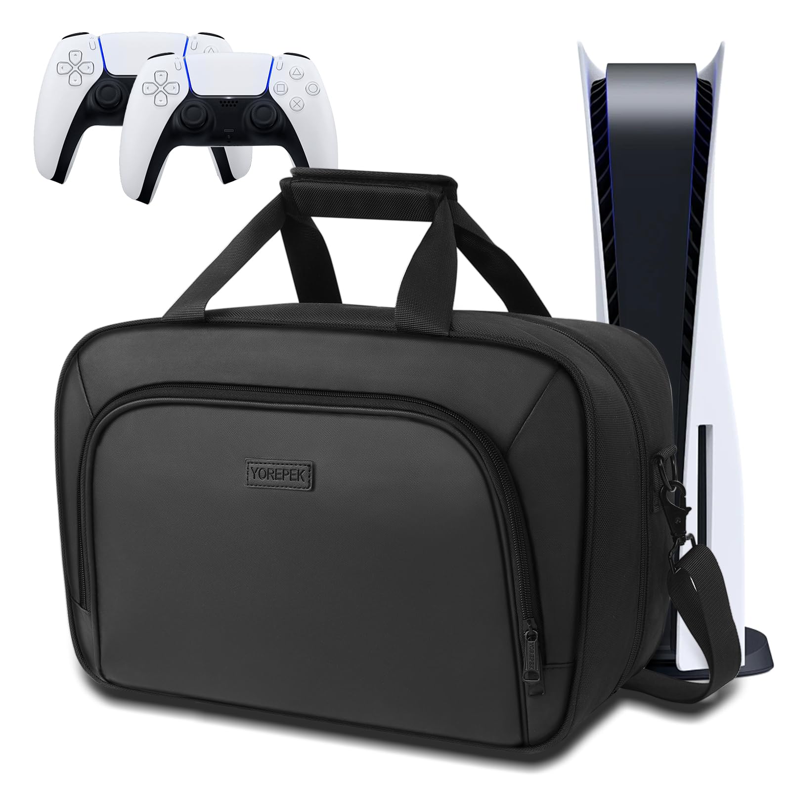 Photo 1 of YOREPEK Carrying Case Compatible with PS5, PS5 Pro, Travel Case Suitable for Playstation 5 Discs Digital Edition, Large Capacity Storage bag for Console, Controllers, and Game Accessories, Black