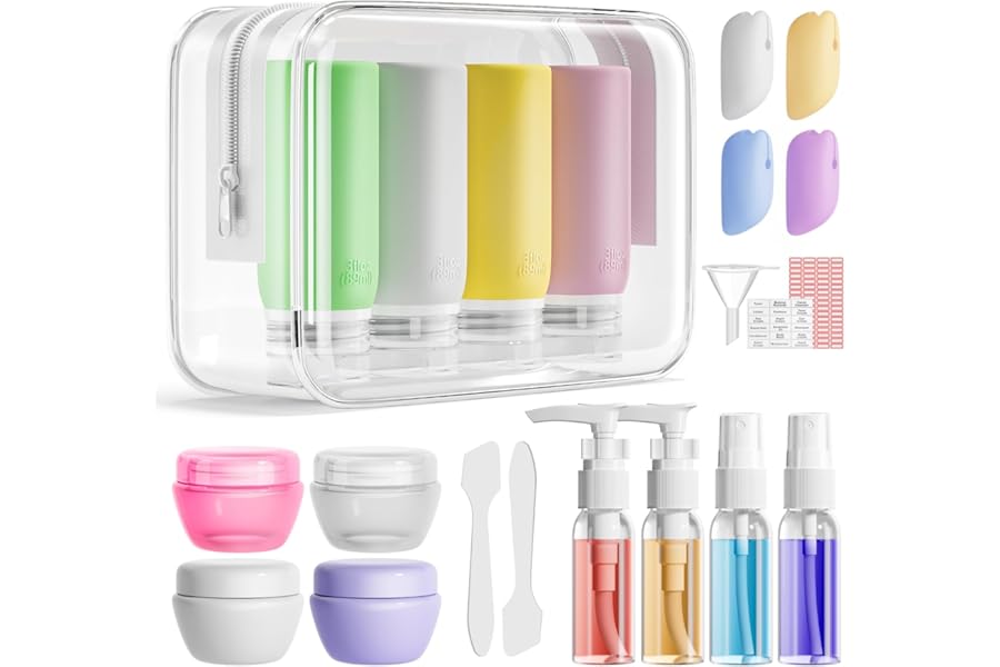 Muslish 21 Pack Leak Proof Silicone Travel Bottles Set, TSA Approved Containers for Toiletries, Travel Size Accessories and Shampoo Conditioner Bottles with Toiletry Bag (BPA Free)